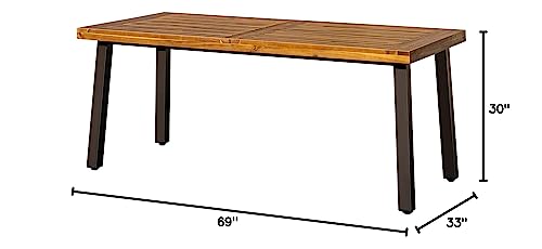 Devoko 6-Person Acacia Wood Dining Table – Rustic Indoor/Outdoor Table with Iron Legs, Natural Finish