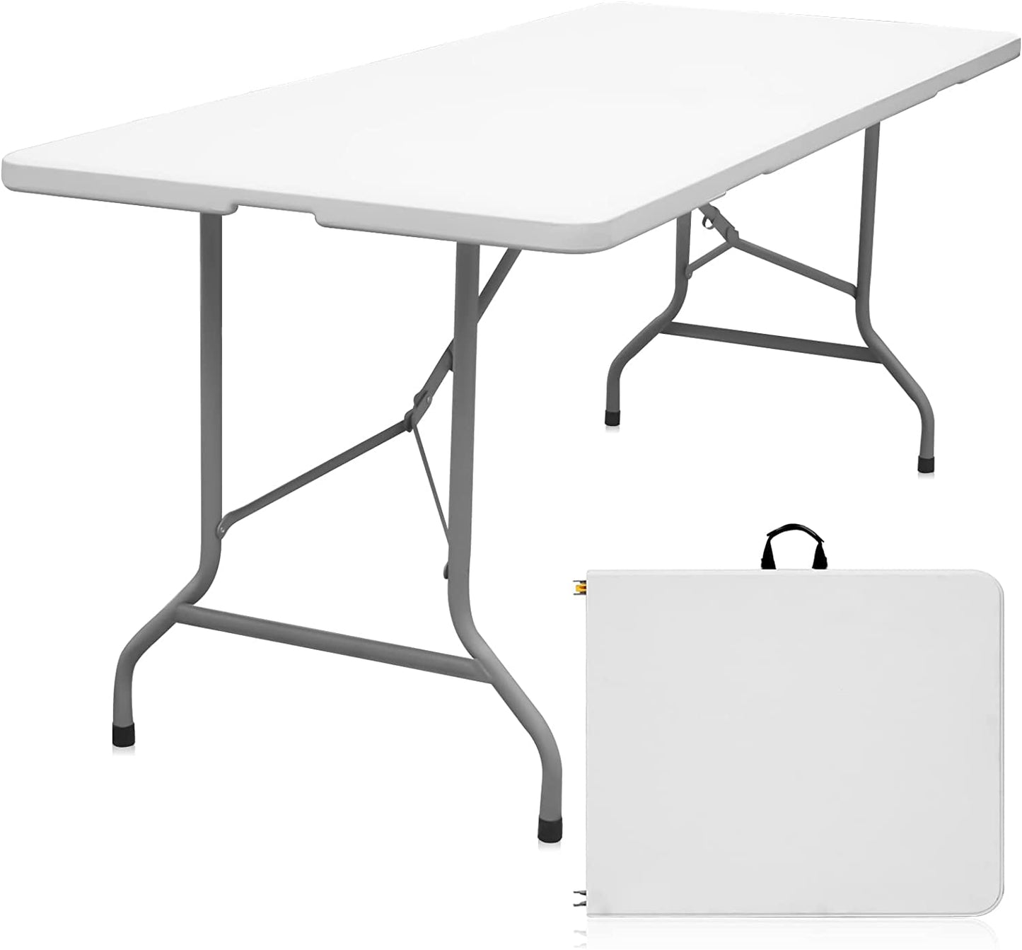 6ft Folding Utility Table – Portable Heavy-Duty Plastic Table for Indoor & Outdoor Use, White