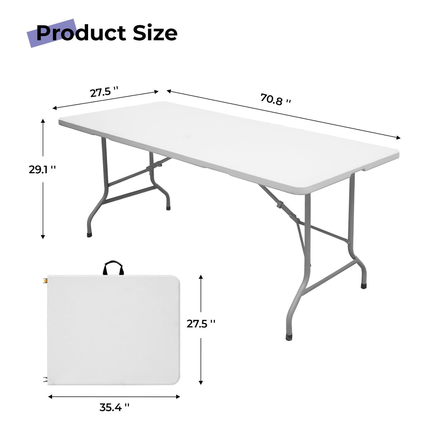 6ft Folding Utility Table – Portable Heavy-Duty Plastic Table for Indoor & Outdoor Use, White