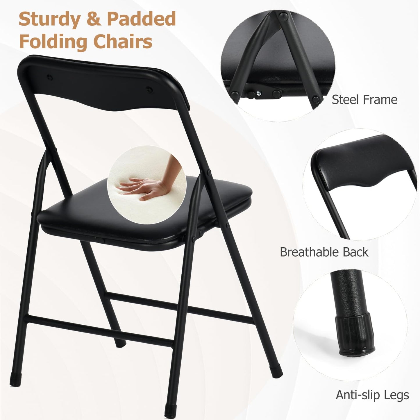 FurnitureR 5-Piece Folding Table & Chair Set – Portable Square Table with 4 Padded Chairs, Indoor & Outdoor