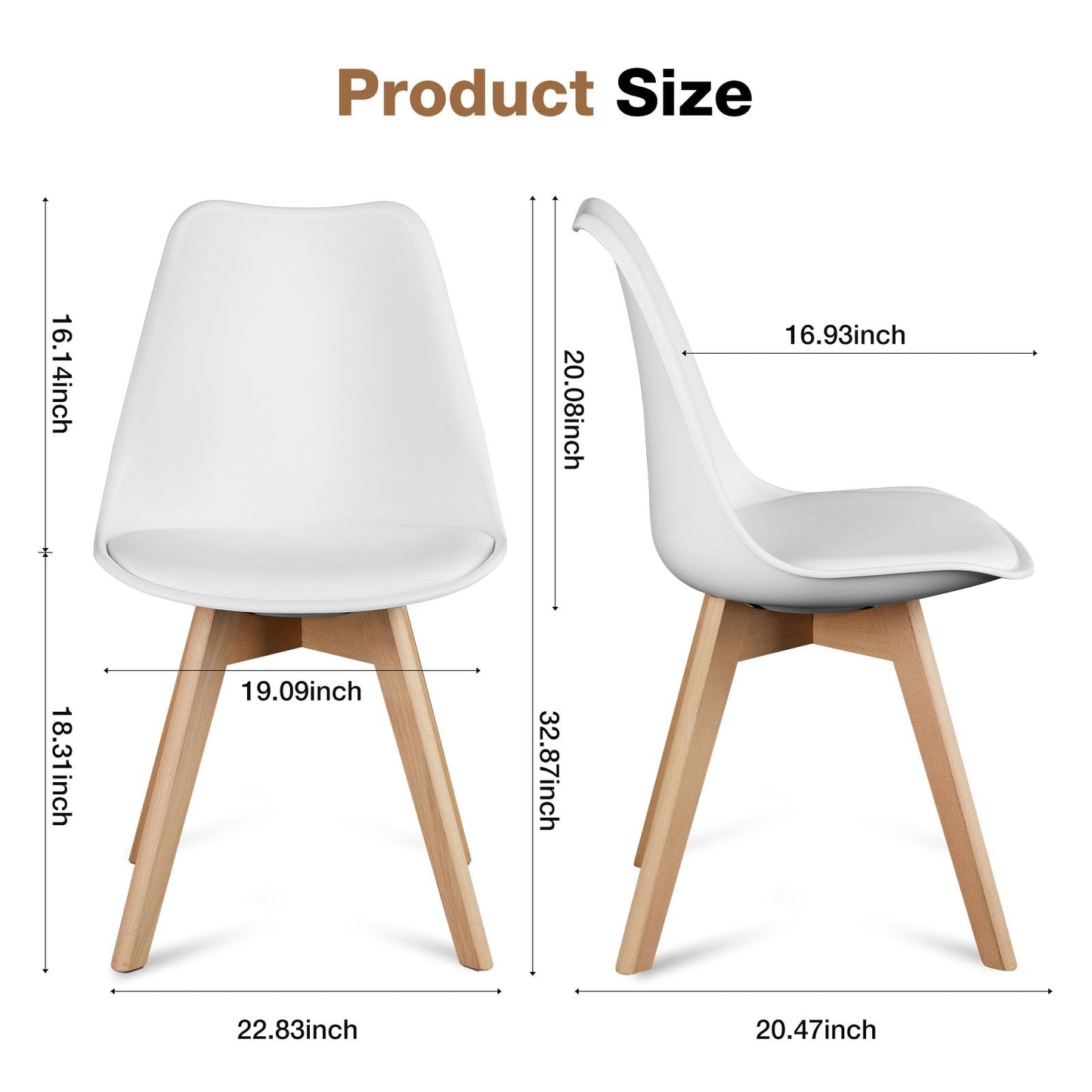 OLIXIS Set of 4 Mid-Century Modern Dining Chairs – White PU Leather with Wood Legs