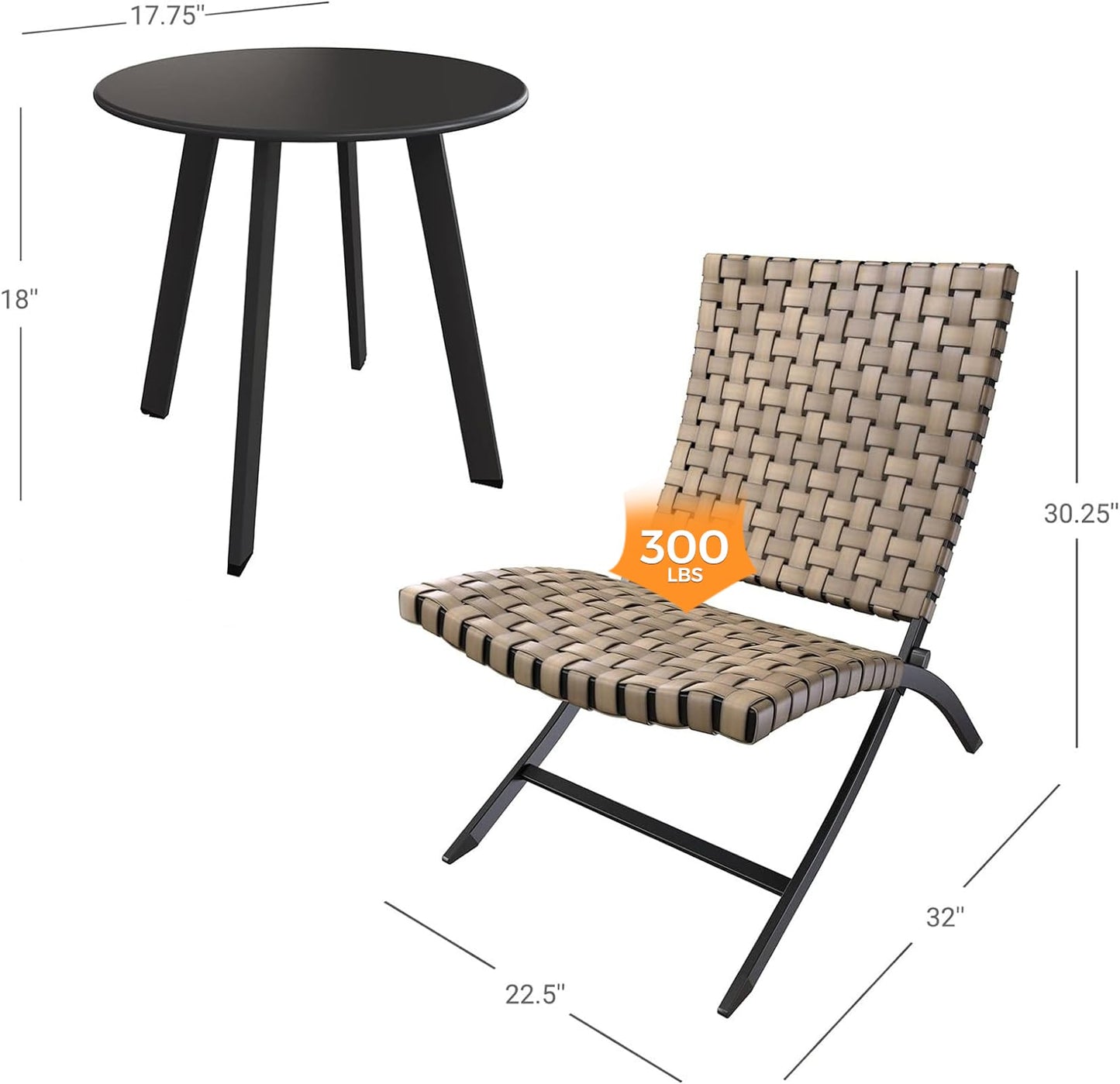 3-Piece Foldable Outdoor Patio Set with Leather-Texture Chairs & Side Table