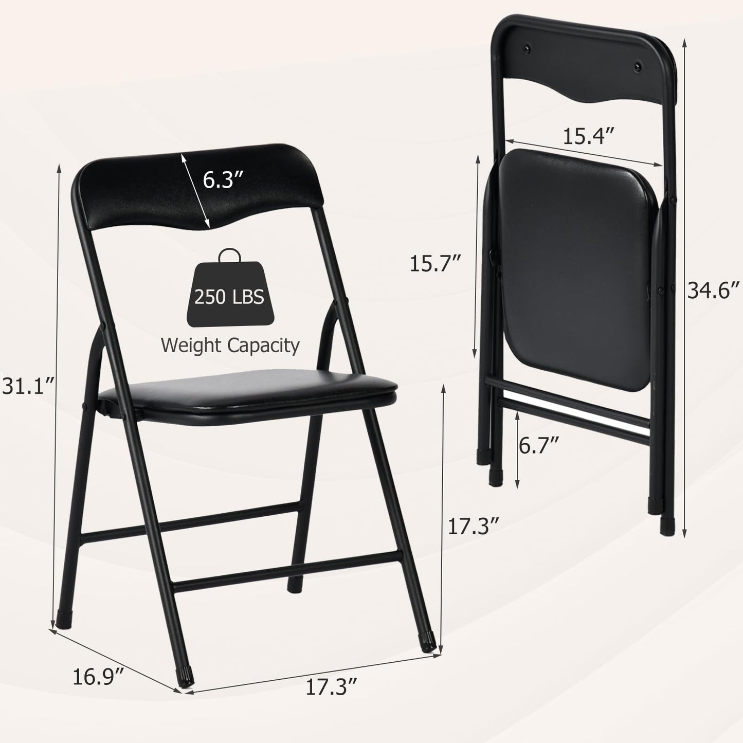 FurnitureR 5-Piece Folding Table & Chair Set – Portable Square Table with 4 Padded Chairs, Indoor & Outdoor