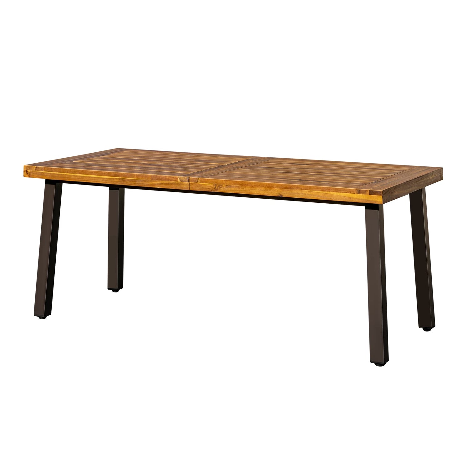 Devoko 6-Person Acacia Wood Dining Table – Rustic Indoor/Outdoor Table with Iron Legs, Natural Finish