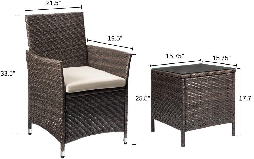 3-Piece Rattan Patio Furniture Set – Brown/Beige Chairs with Coffee Table