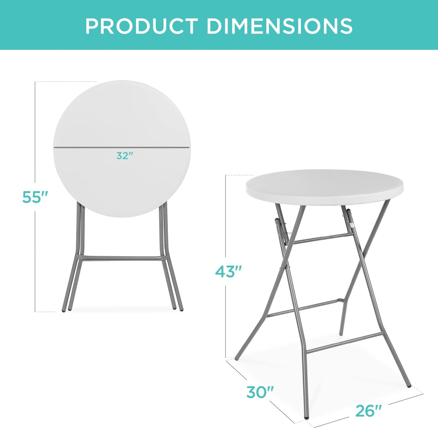 32" Bar Height Folding Table – Heavy-Duty Indoor & Outdoor Round Table, White