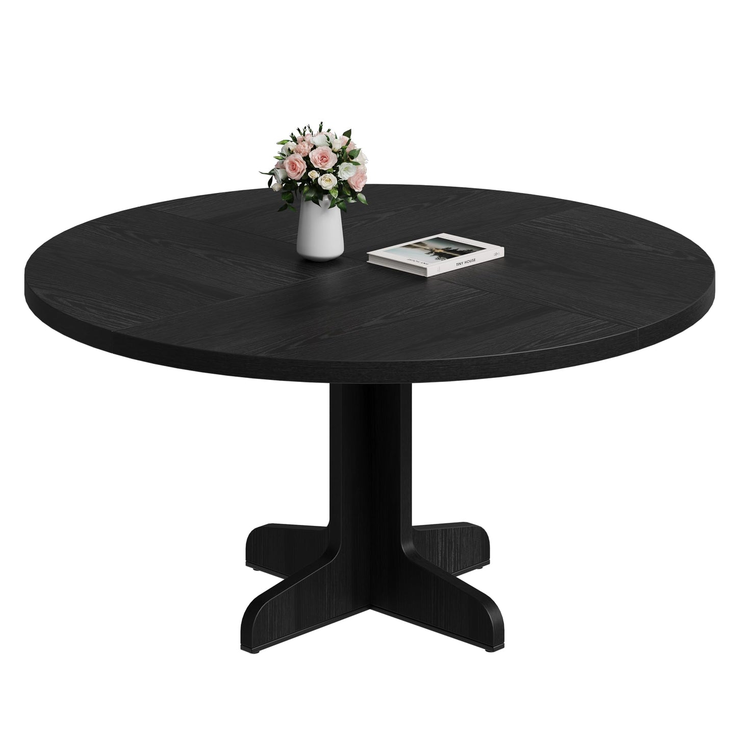 IDEALHOUSE 47" Round Dining Table – Modern Farmhouse Table for 4, Black