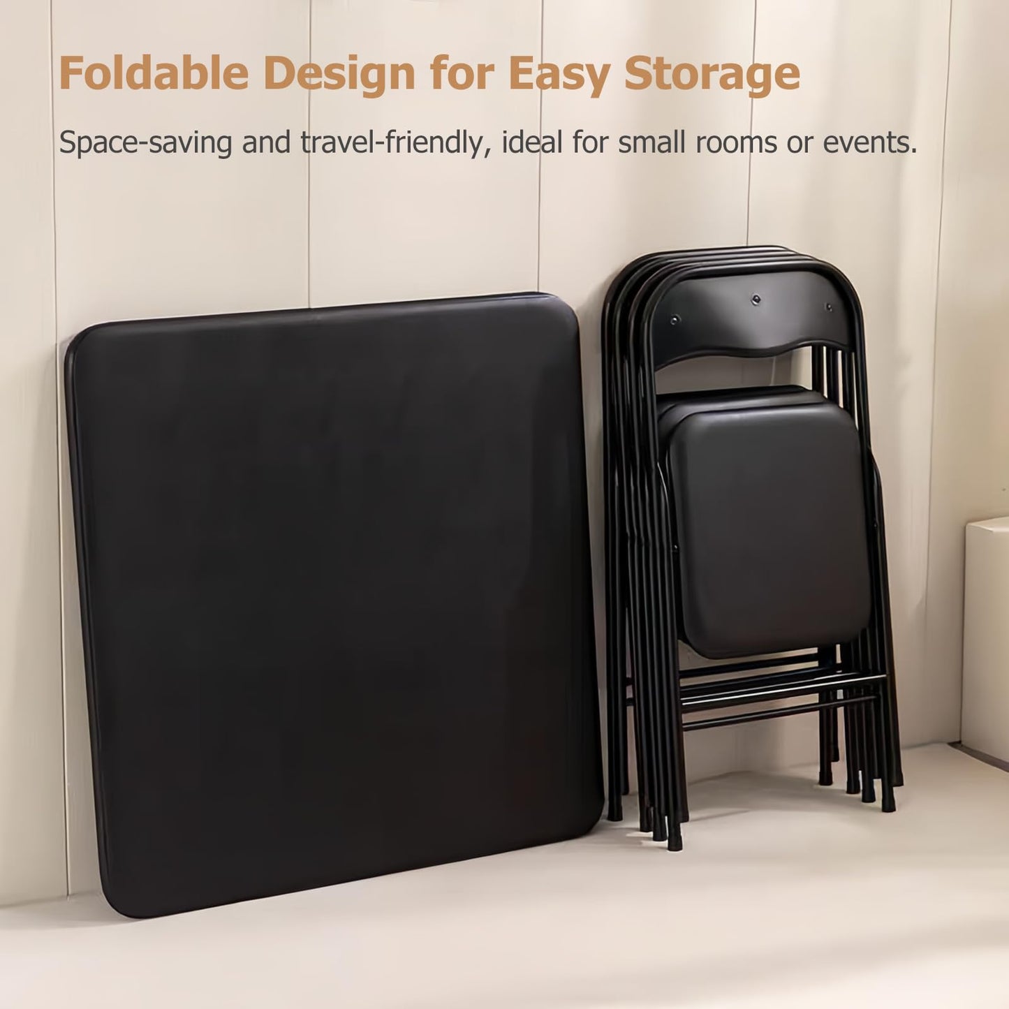 FurnitureR 5-Piece Folding Table & Chair Set – Portable Square Table with 4 Padded Chairs, Indoor & Outdoor
