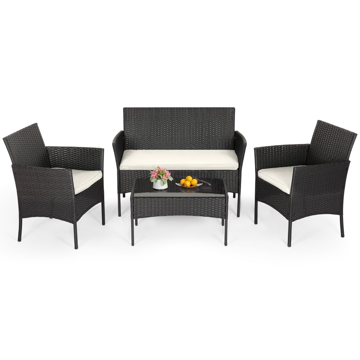 4-Piece Outdoor Patio Furniture Set – Rattan Chairs & Coffee Table
