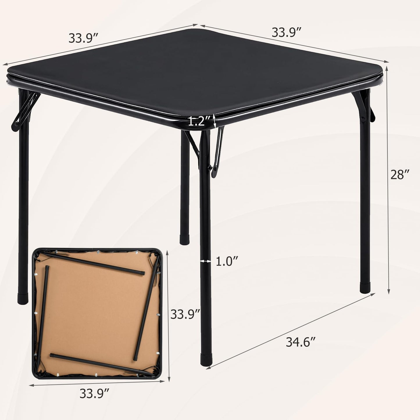 FurnitureR 5-Piece Folding Table & Chair Set – Portable Square Table with 4 Padded Chairs, Indoor & Outdoor