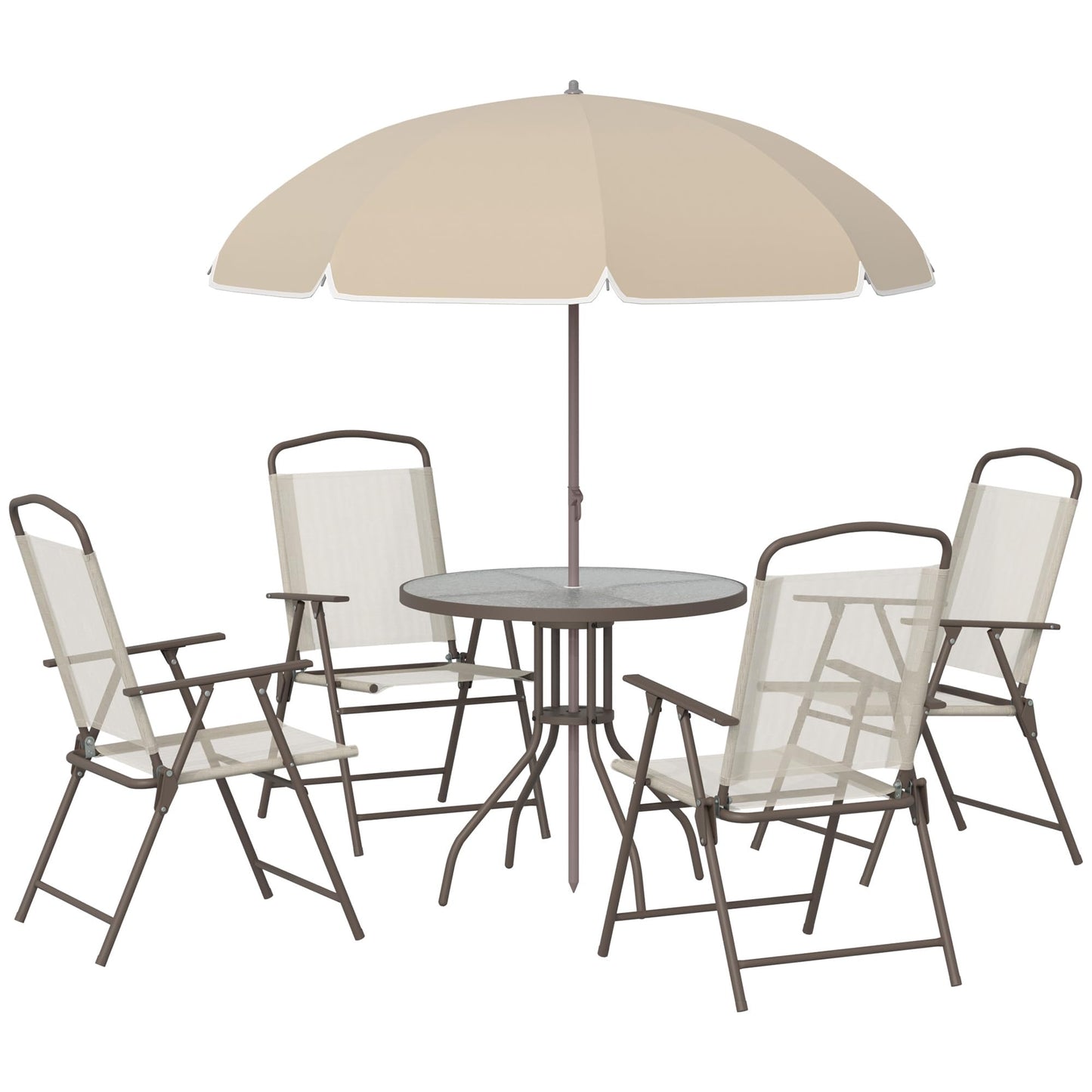 Outsunny 6-Piece Outdoor Dining Set with Umbrella & Glass Table – Beige