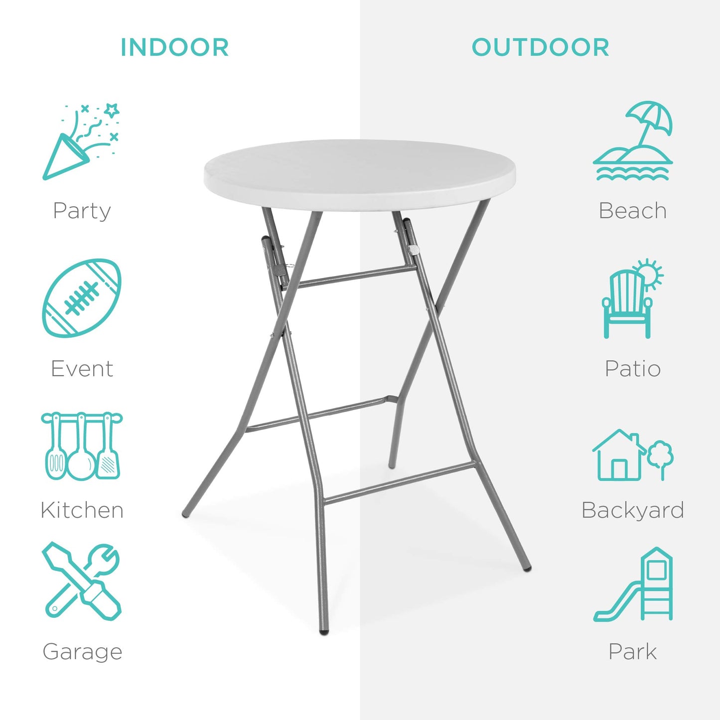32" Bar Height Folding Table – Heavy-Duty Indoor & Outdoor Round Table, White