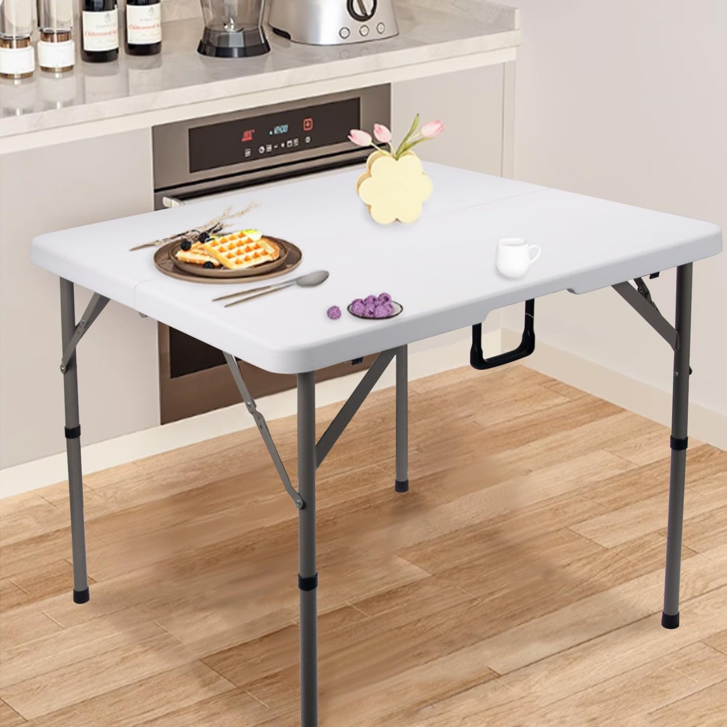 Byliable 34" Square Folding Card Table, Fold-in-Half Utility Dining Portable Table Heavy Duty HDPE White Plastic Foldable with Carrying Handle Indoor Outdoor for Picnic, Camping, Party