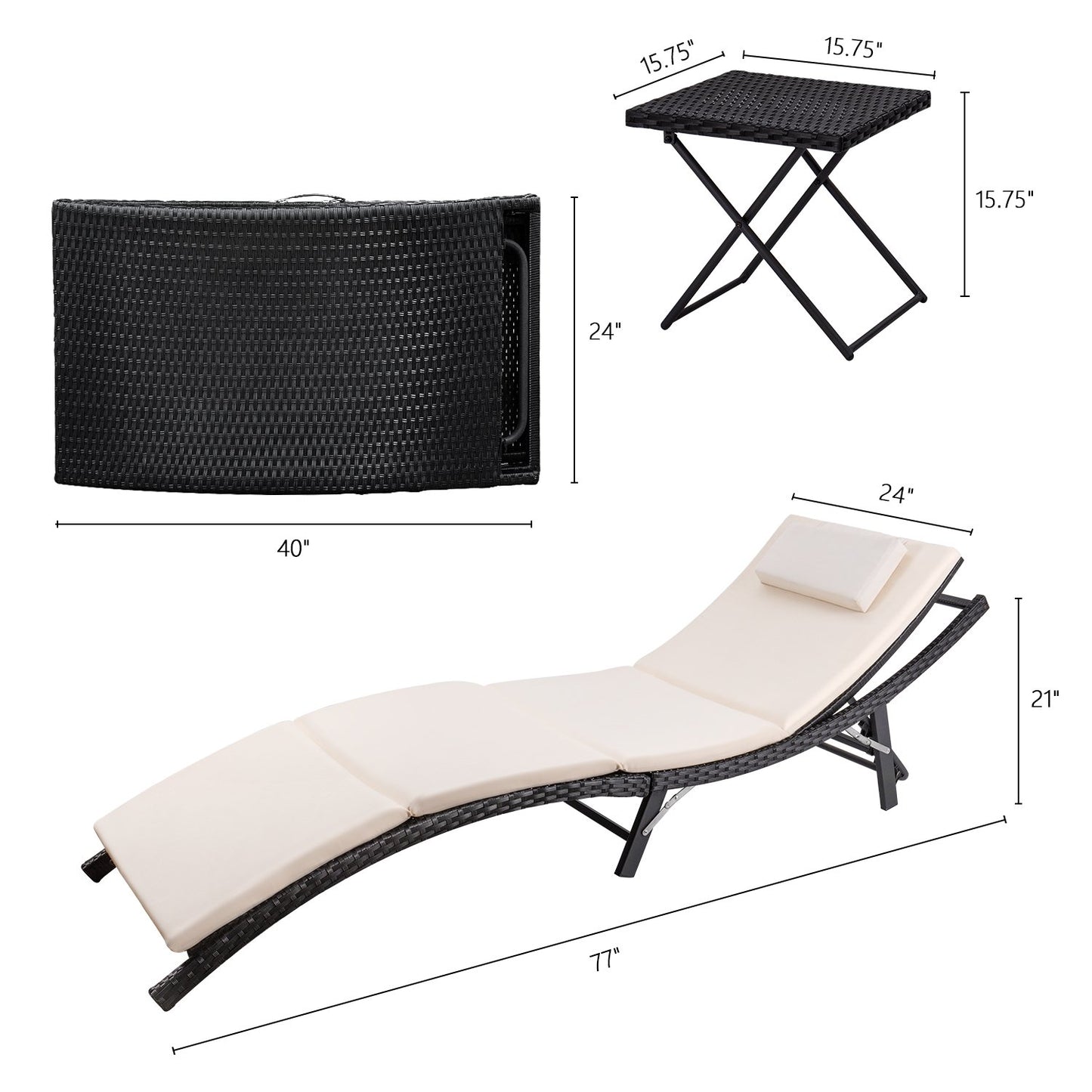 Devoko 3-Piece Outdoor Lounge Set with Cushions & Folding Table – Beige