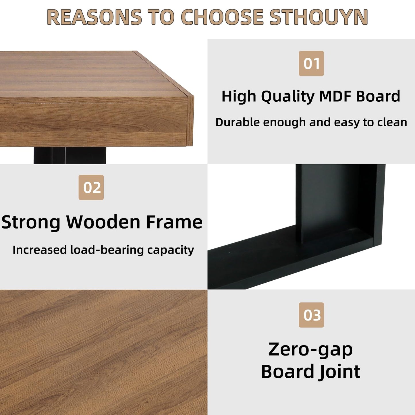 STHOUYN 63”-79” Extendable Dining Table – Modern Farmhouse Wooden Table for 6-10, Walnut Brown