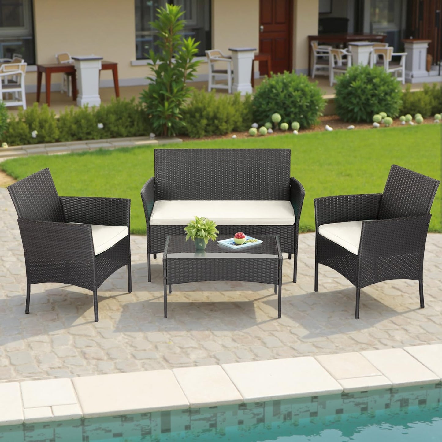 4-Piece Outdoor Patio Furniture Set – Rattan Chairs & Coffee Table