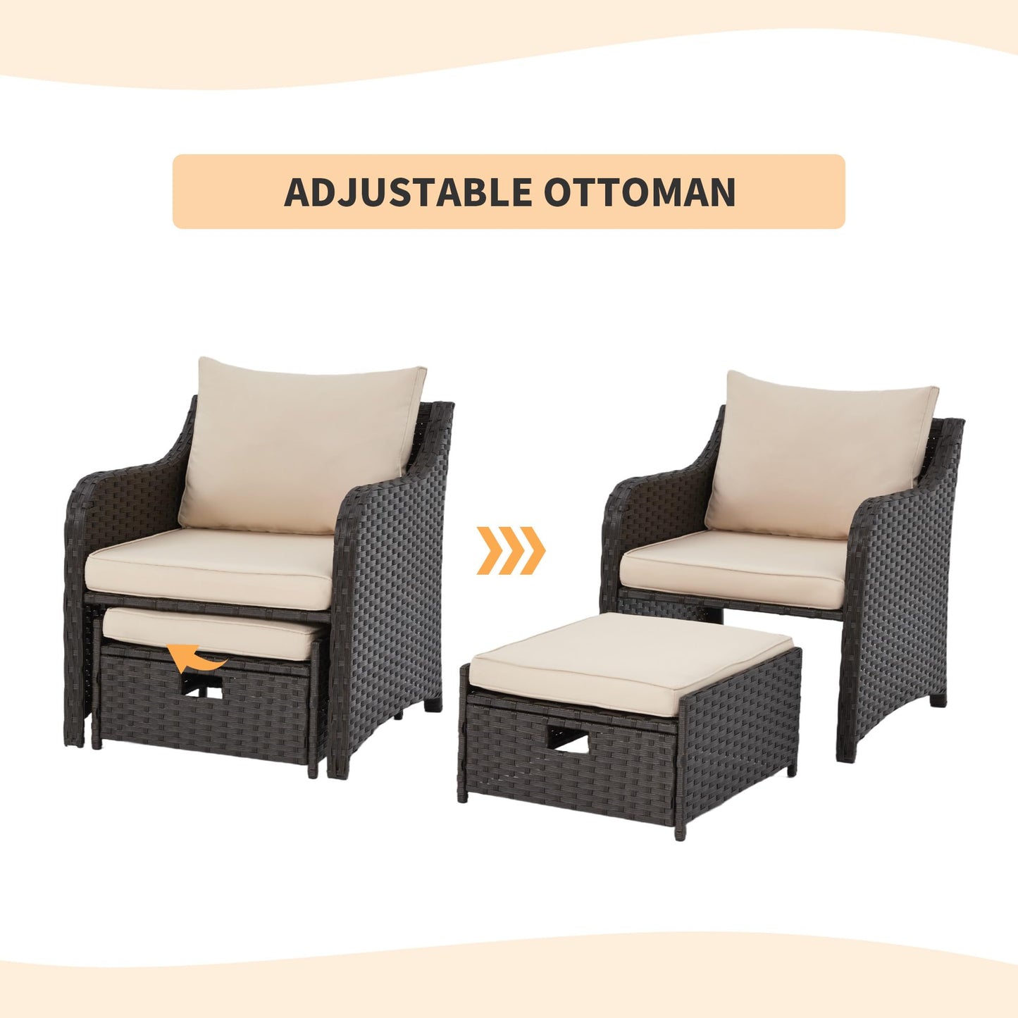 5-Piece Balcony Lounge Set with Cushions, Ottoman & Table – Khaki