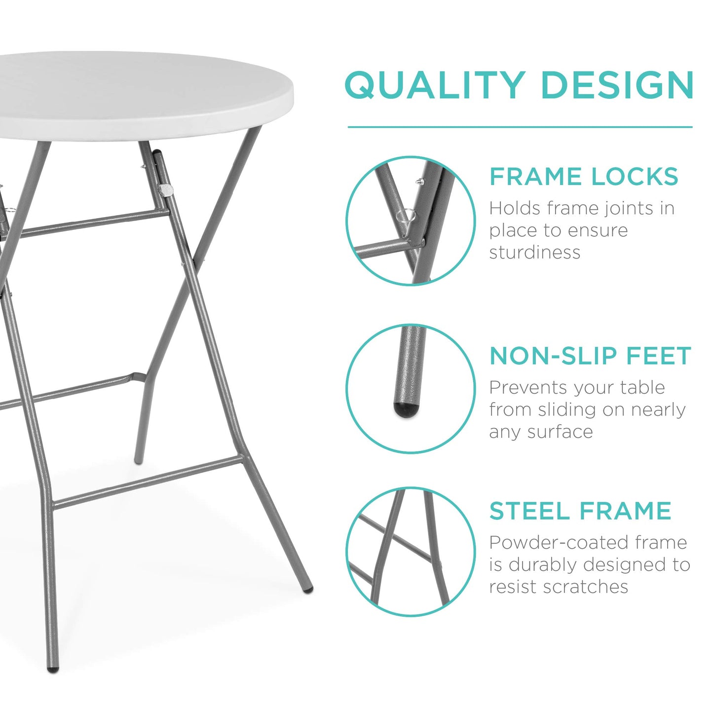 32" Bar Height Folding Table – Heavy-Duty Indoor & Outdoor Round Table, White