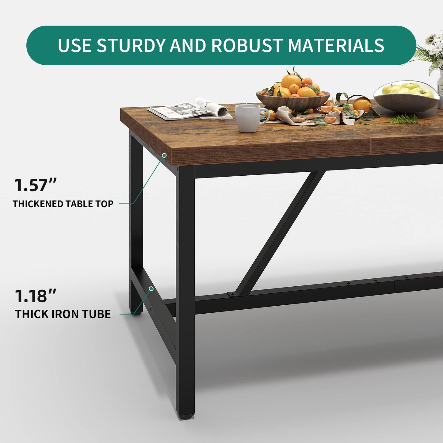 YITAHOME 70.8" Rustic Brown Farmhouse Dining Table – Seats 6-8, Industrial Wood Style Rectangle Table