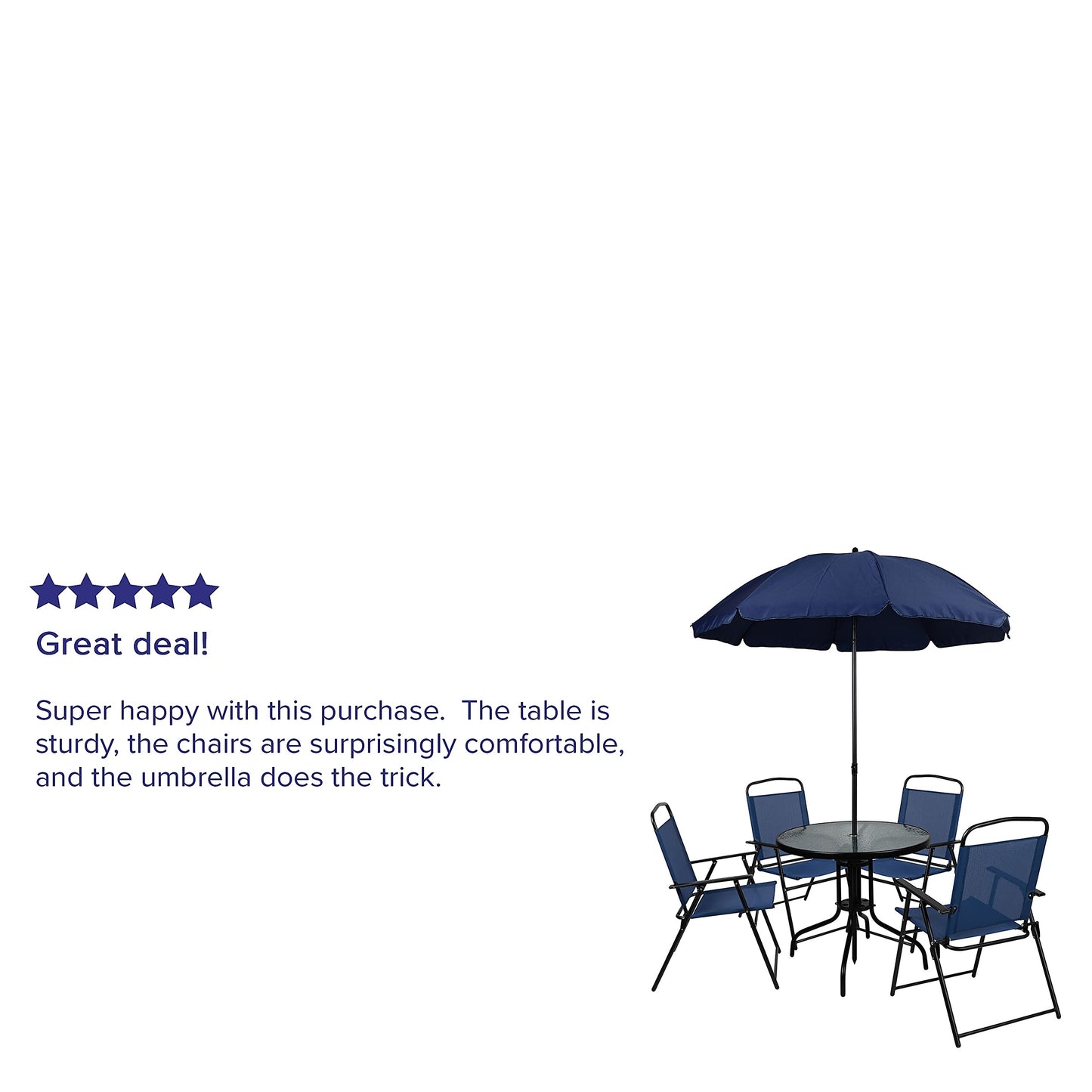 Navy 6-Piece Patio Dining Set with Glass Table & Chairs