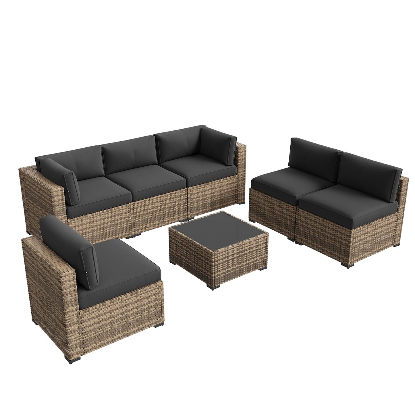Aoxun 7-Piece Outdoor Patio Furniture Set – Wicker Sectional Sofa with Cushions for Backyard & Poolside
