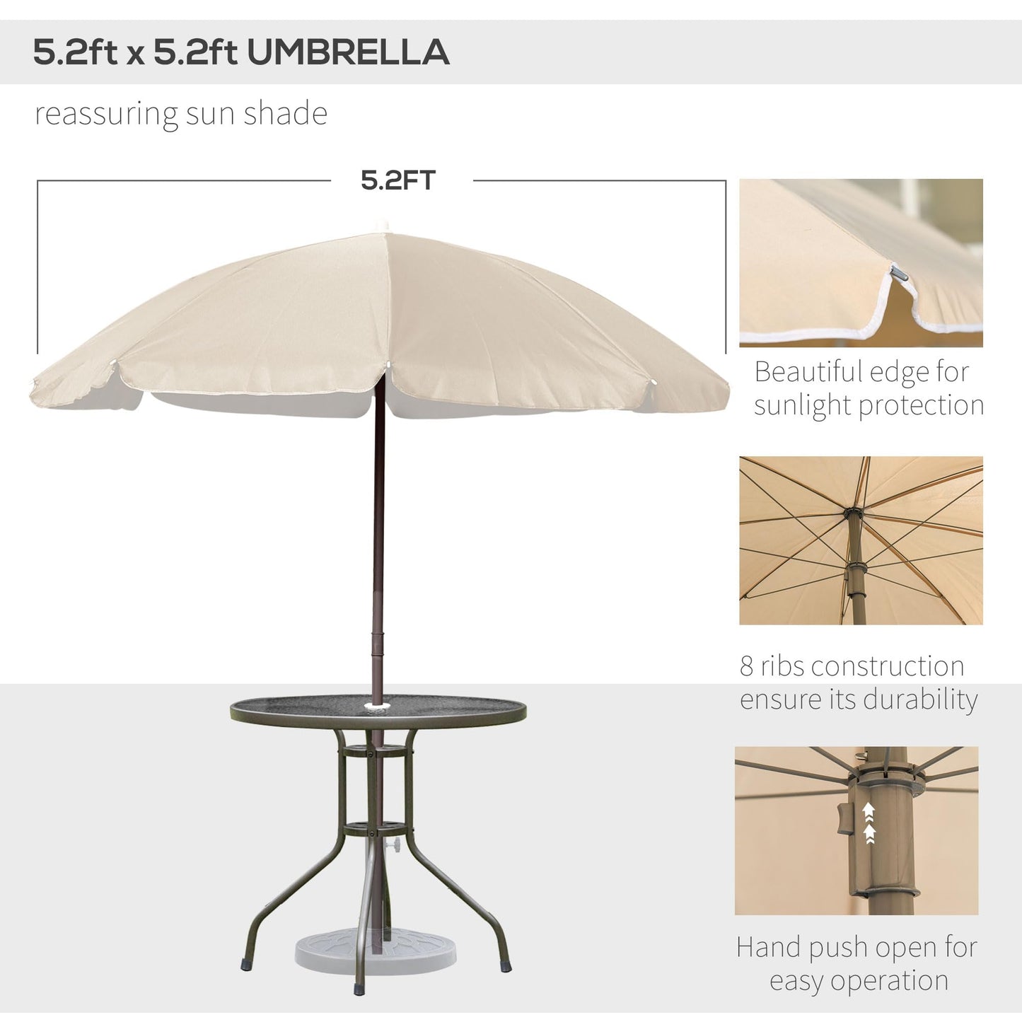 Outsunny 6-Piece Outdoor Dining Set with Umbrella & Glass Table – Beige