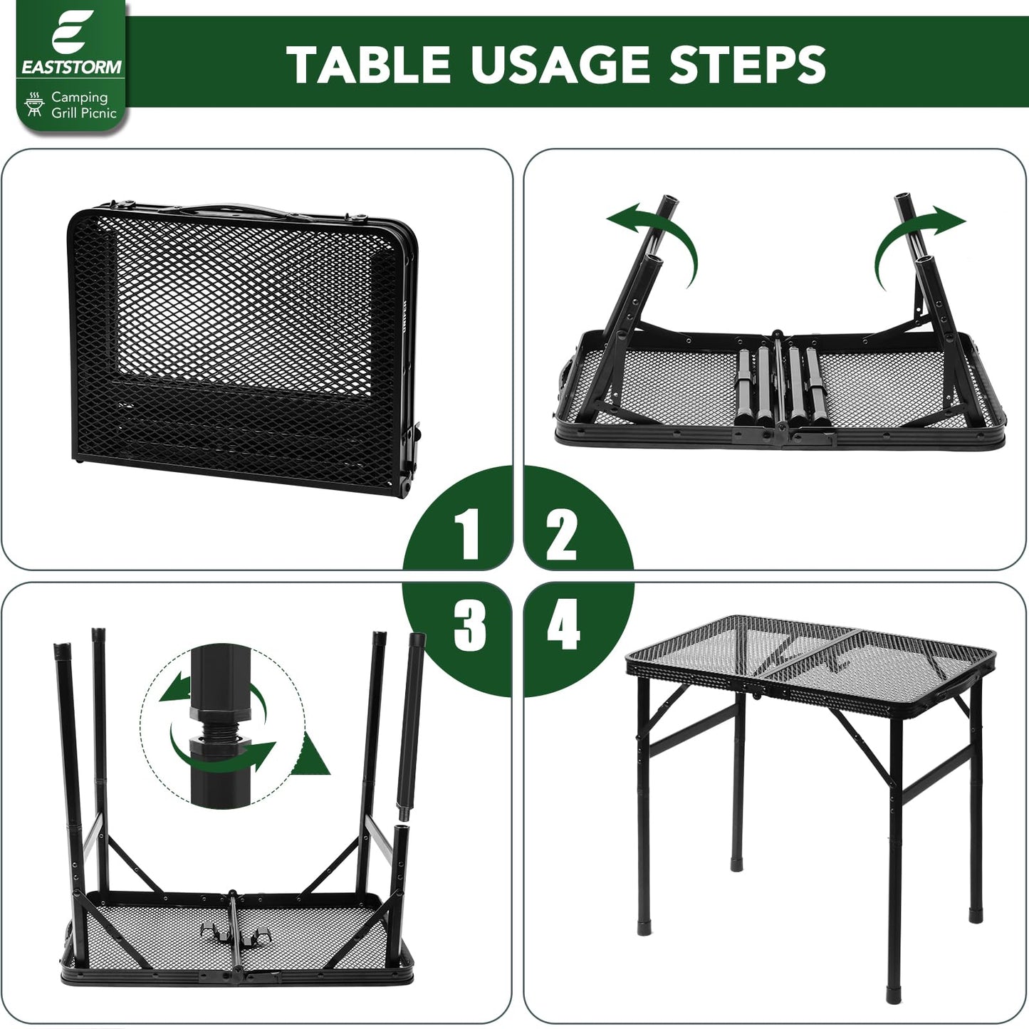 EASTSTORM Small Folding Table – Compact Portable Outdoor Table, Black, 23.6" x 15.8"