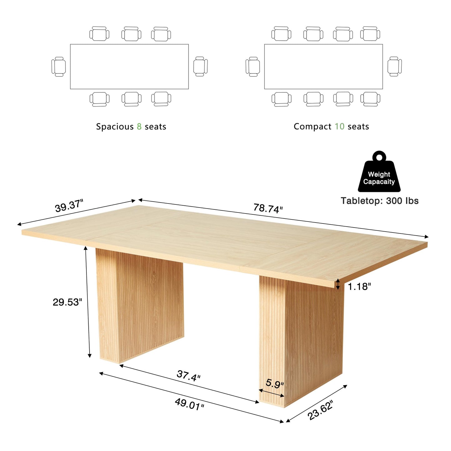 Weselon 78" Rectangular Dining Table – Modern Farmhouse Table for 6-10, Natural Wood Finish