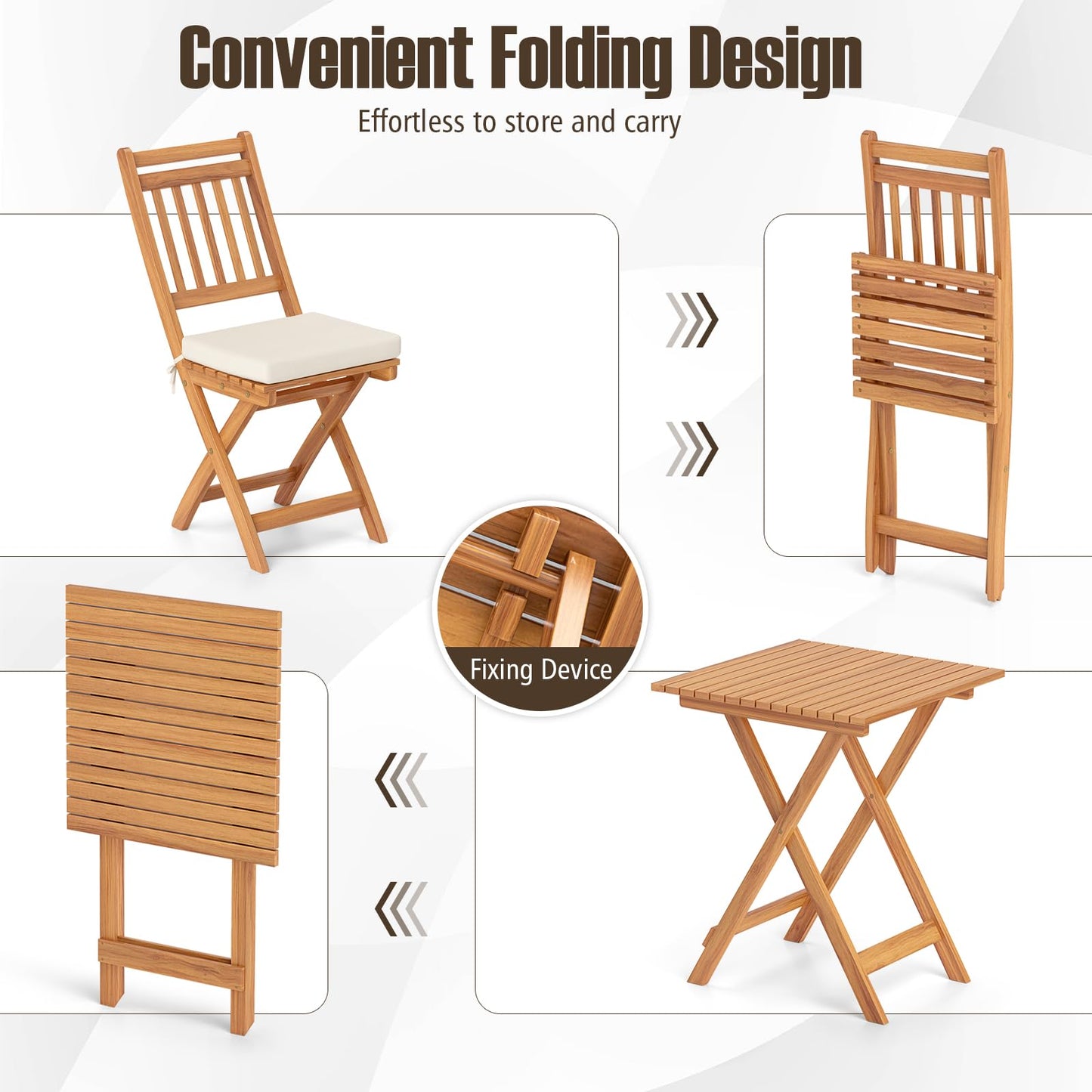3-Piece Outdoor Folding Bistro Set with Cushioned Chairs – Off White