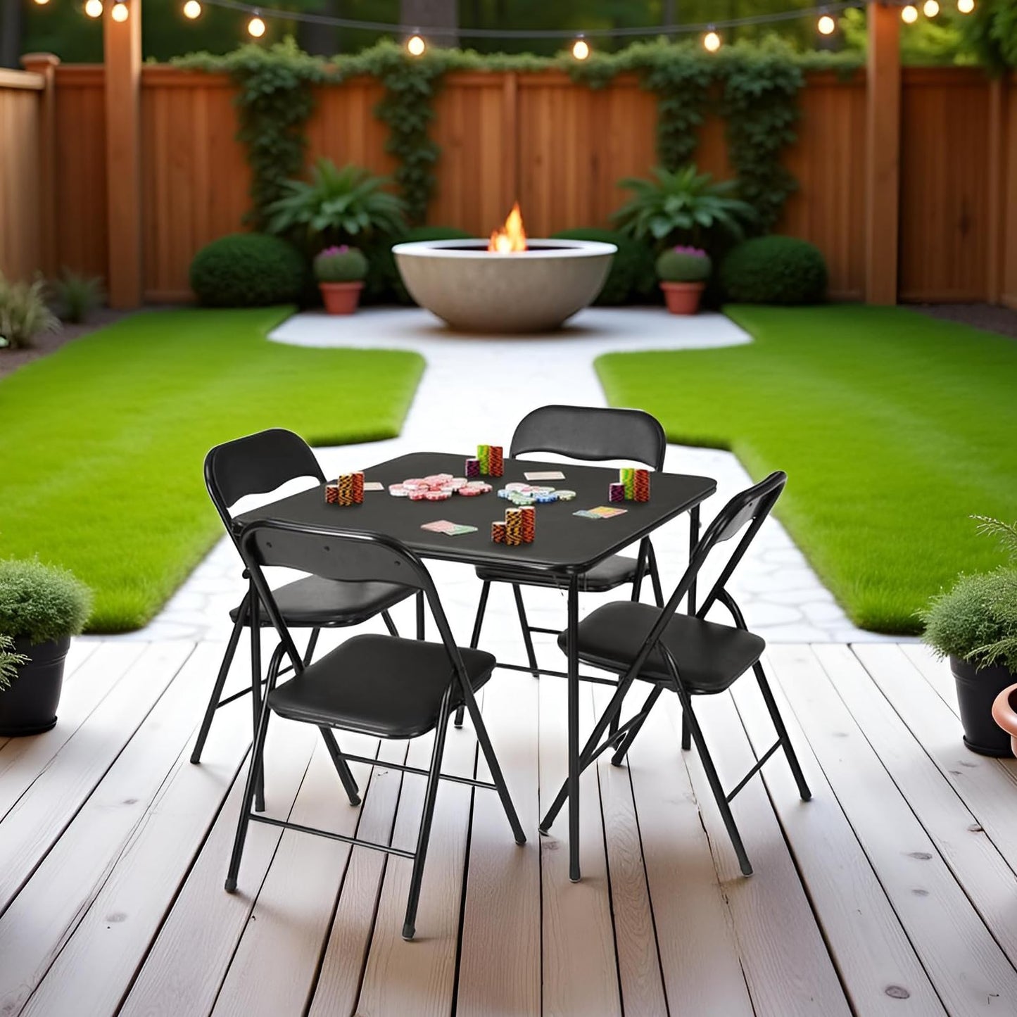 FurnitureR 5-Piece Folding Table & Chair Set – Portable Square Table with 4 Padded Chairs, Indoor & Outdoor