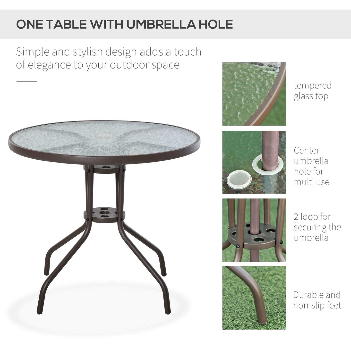 Outsunny 6-Piece Outdoor Dining Set with Umbrella & Glass Table – Beige