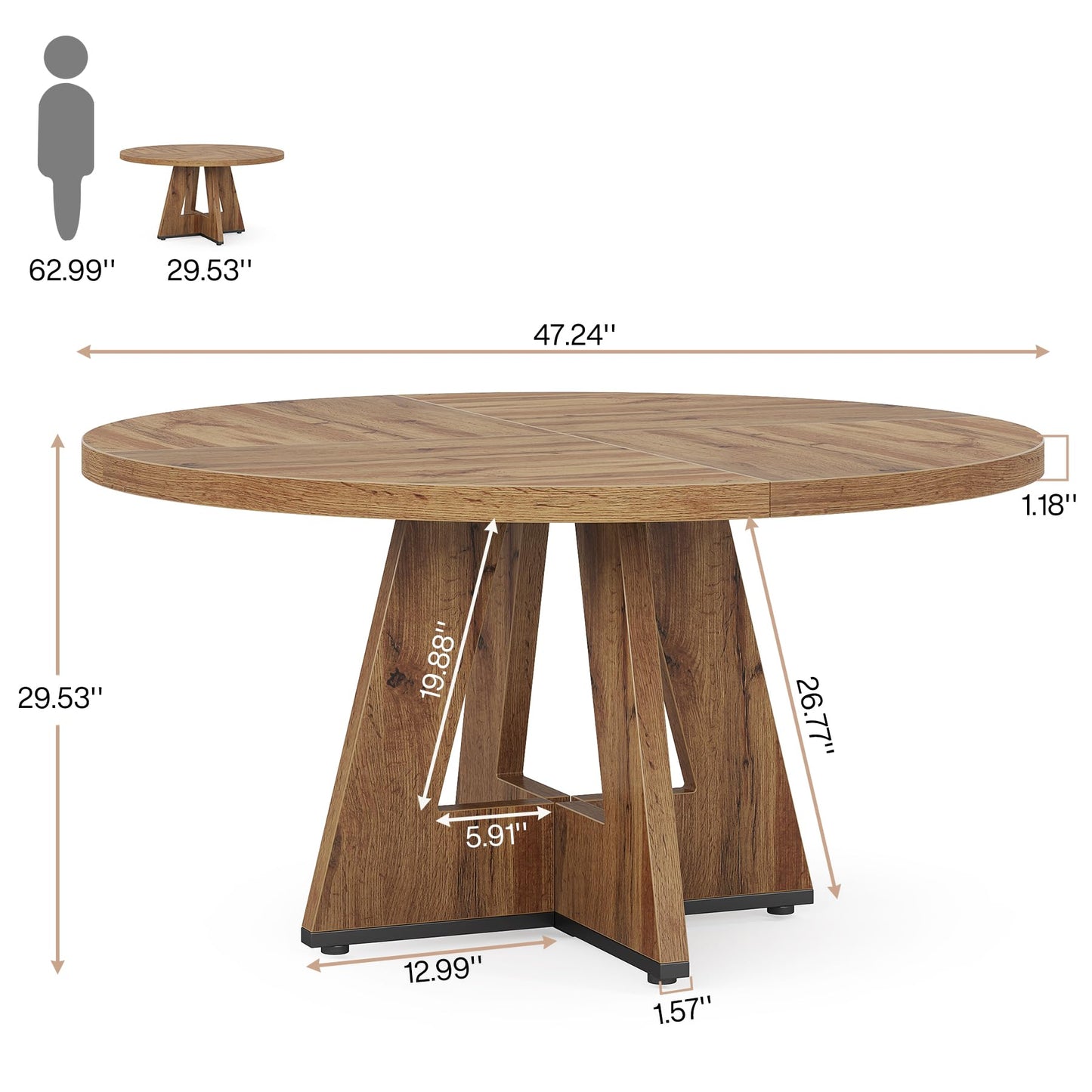 Tribesigns 47" Round Farmhouse Dining Table for 4 – Rustic Wood Dining Table