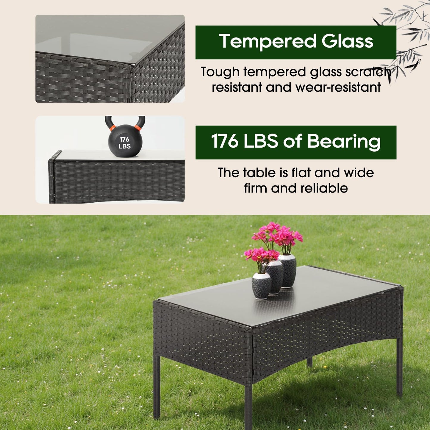 4-Piece Outdoor Patio Furniture Set – Rattan Chairs & Coffee Table
