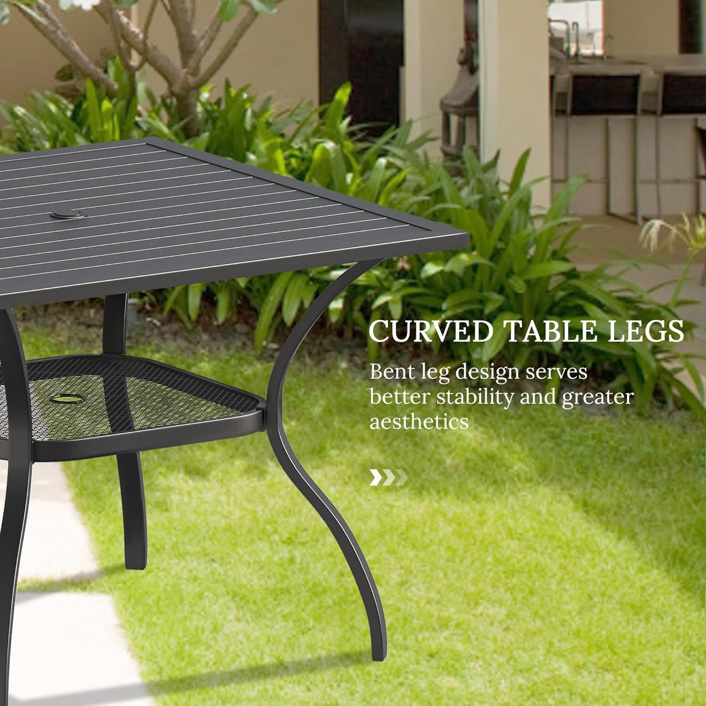 5-Piece Outdoor Dining Set with Square Table & Stackable Sling Chairs – Black/Grey