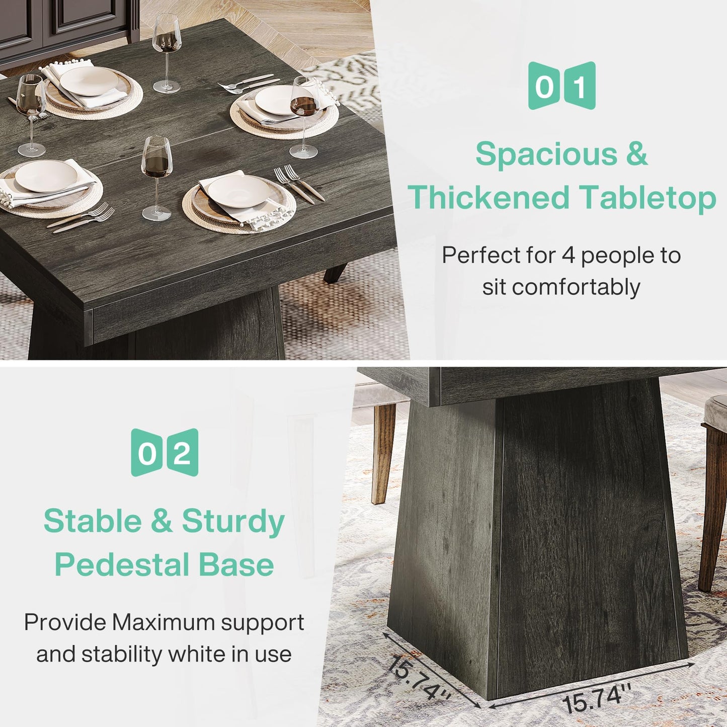 Tribesigns 31.5" Square Dining Table for 4 – Gray Farmhouse Kitchen Table