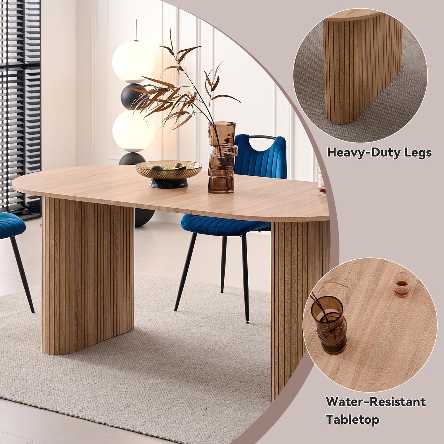 Lecafur HL 70.8" Oval Dining Table – Modern Farmhouse Kitchen Table for 4-6, Natural Wood Finish