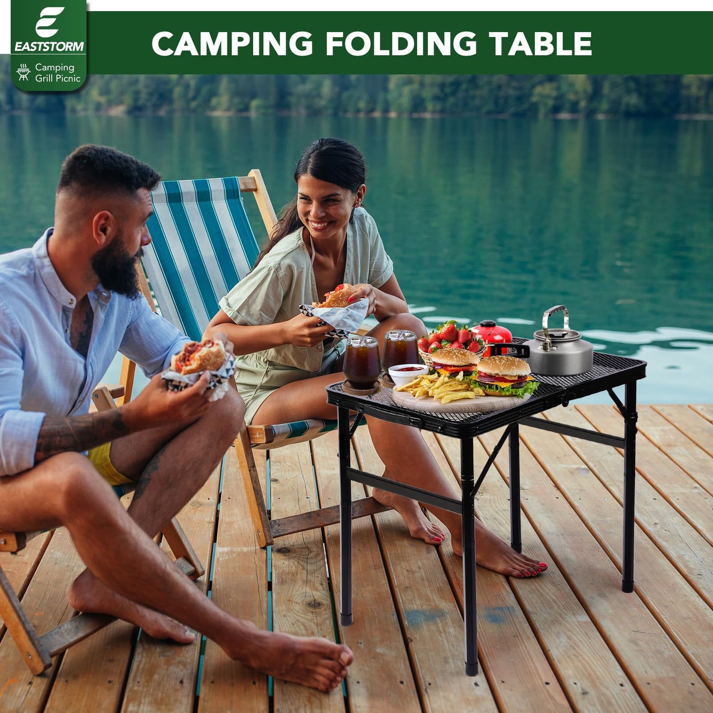 EASTSTORM Small Folding Table – Compact Portable Outdoor Table, Black, 23.6" x 15.8"