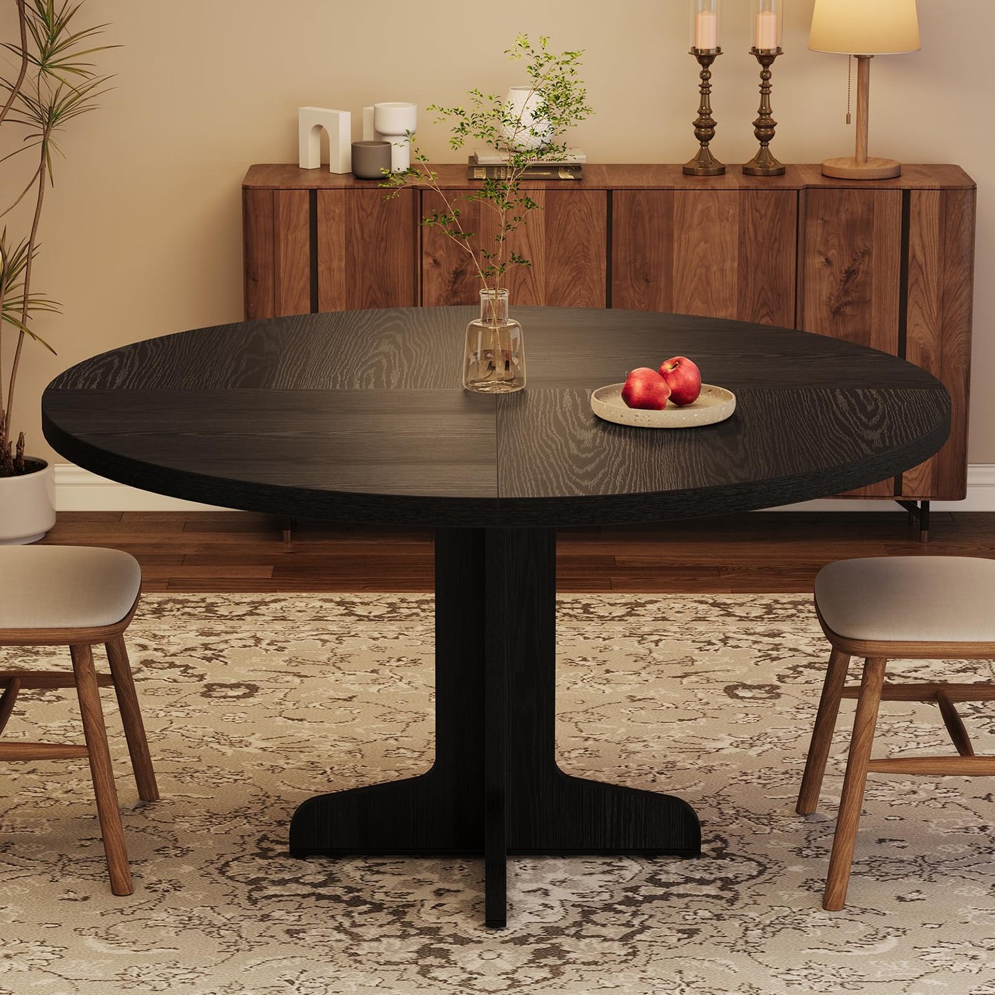 IDEALHOUSE 47" Round Dining Table – Modern Farmhouse Table for 4, Black