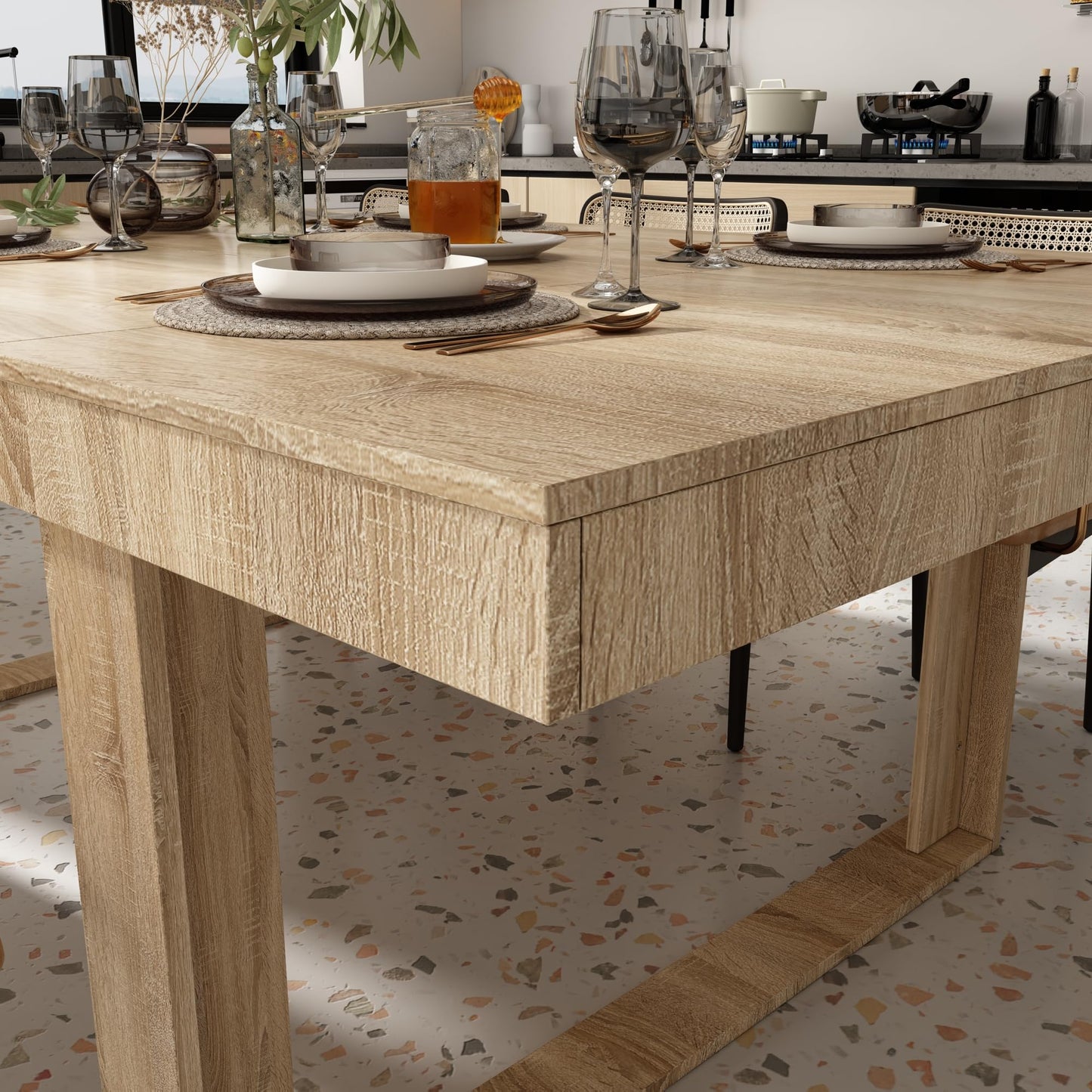 WOODTIME 86.6" Dining Table for 8-10 – Modern Light Brown Kitchen & Conference Table