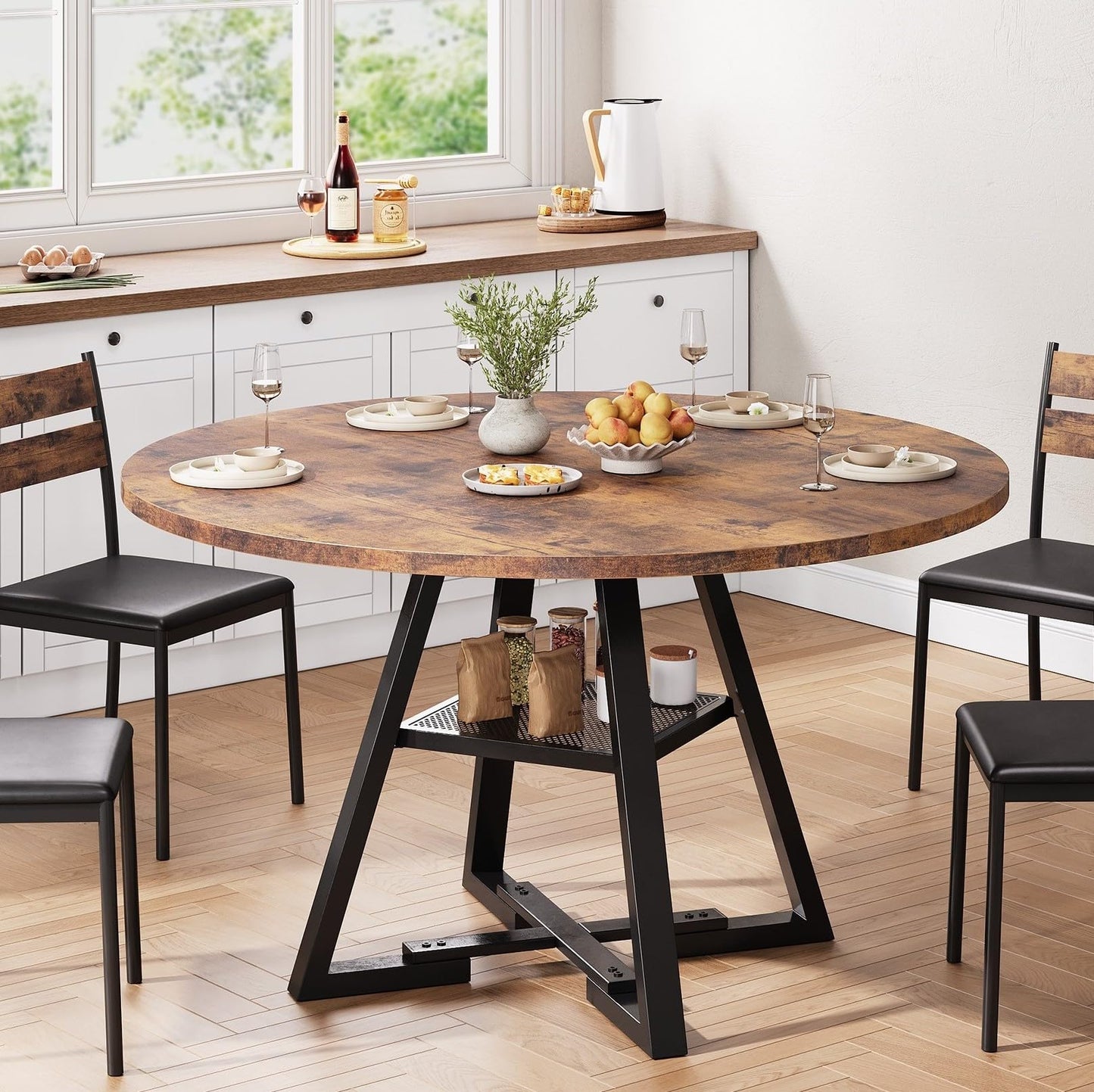 Jocoevol 47" Round Dining Table for 4 – Space-Saving Pedestal Wood Table for Kitchen & Dining Room, Vintage Finish