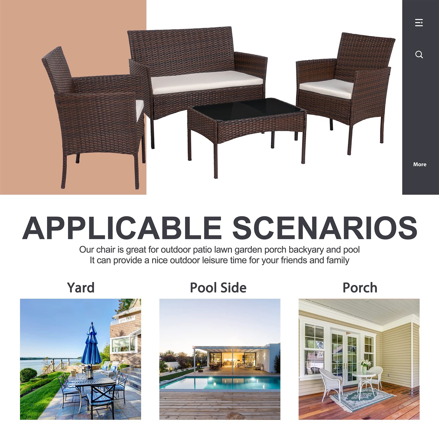 Shintenchi 4-Piece Outdoor Patio Furniture Set – Wicker Chairs & Loveseat with Coffee Table, Brown
