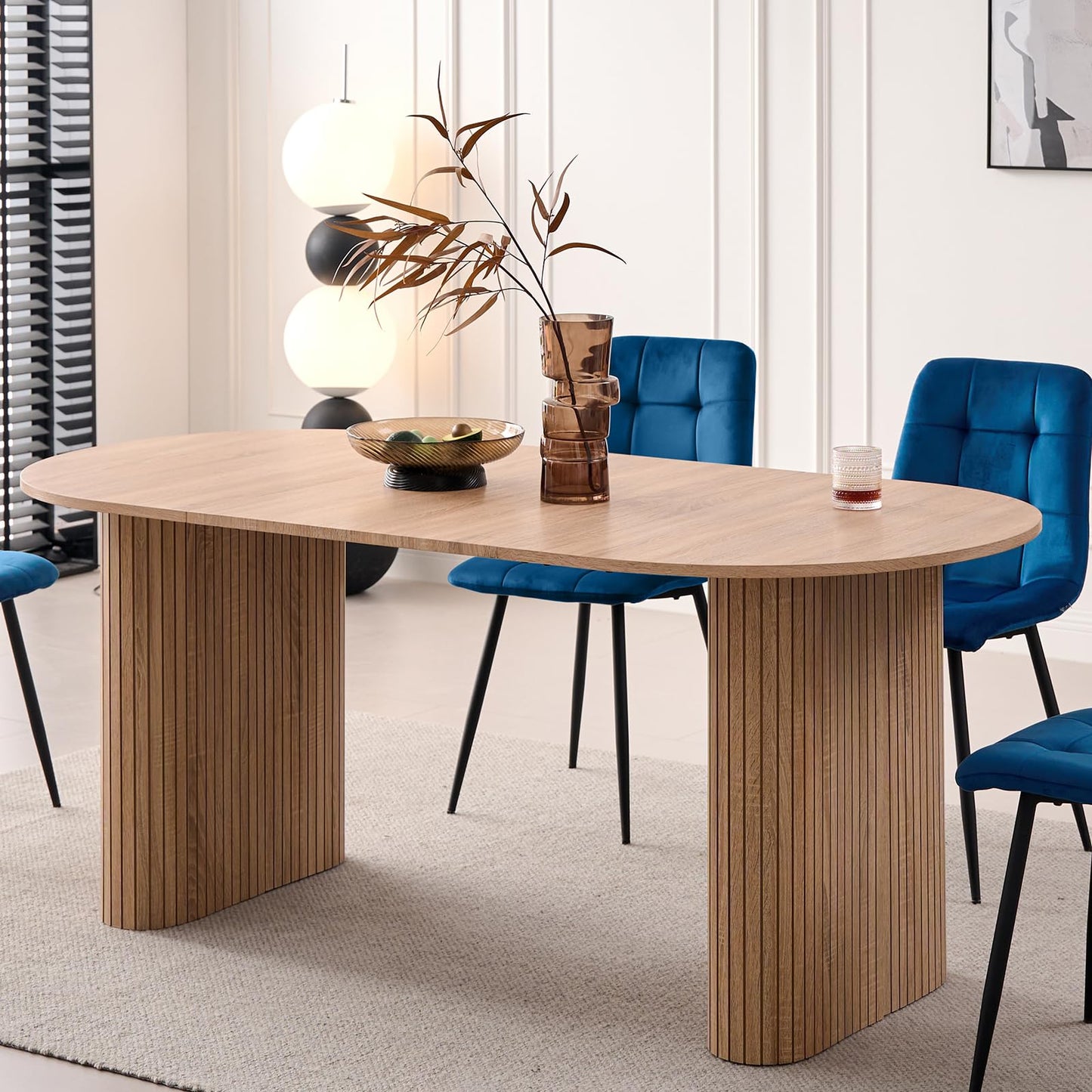 Lecafur HL 70.8" Oval Dining Table – Modern Farmhouse Kitchen Table for 4-6, Natural Wood Finish