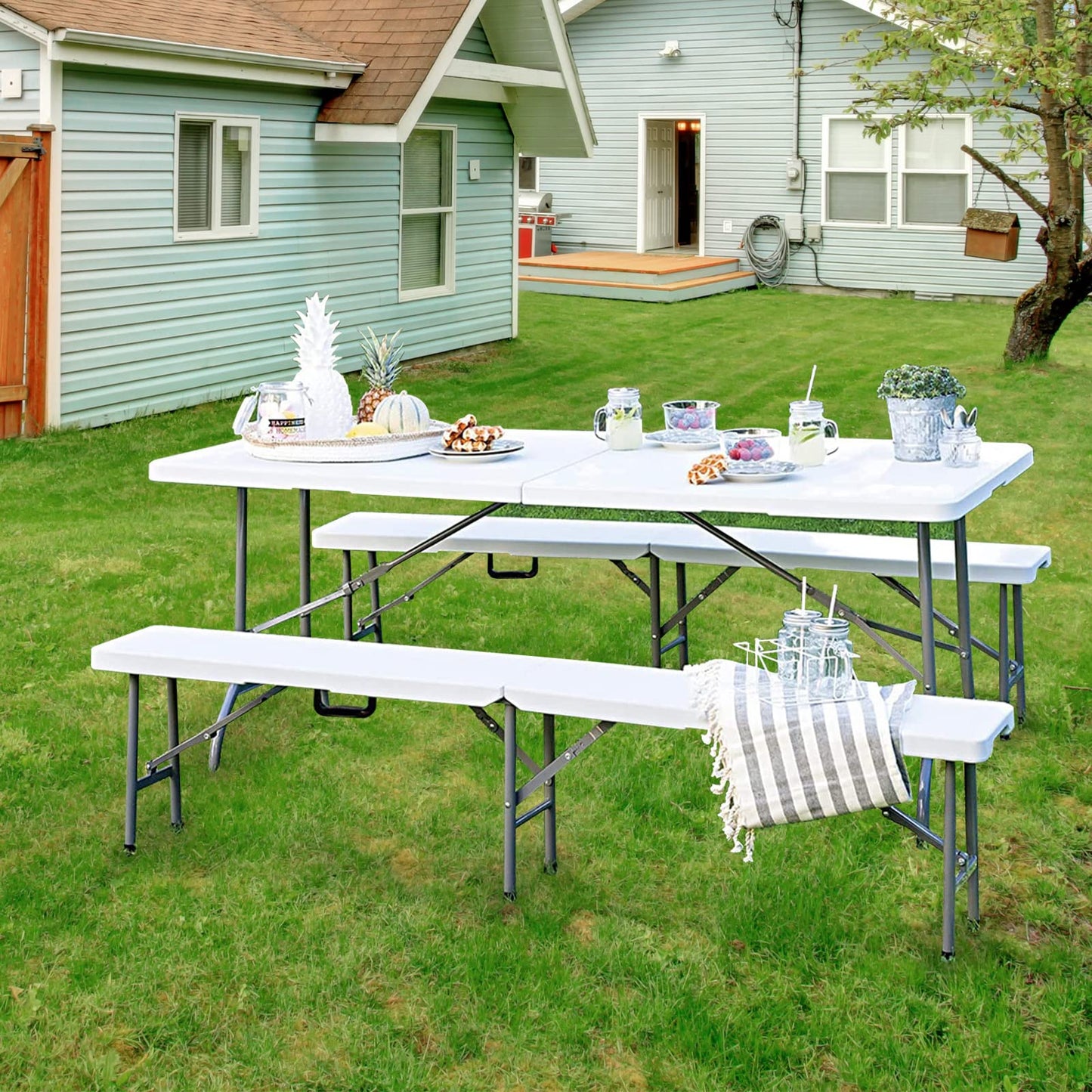 6ft Folding Utility Table – Portable Heavy-Duty Plastic Table for Indoor & Outdoor Use, White