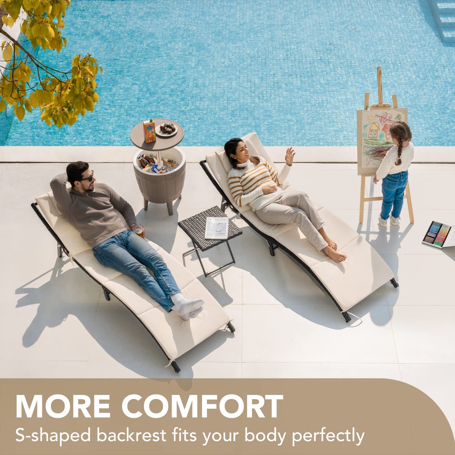 Devoko 3-Piece Outdoor Lounge Set with Cushions & Folding Table – Beige