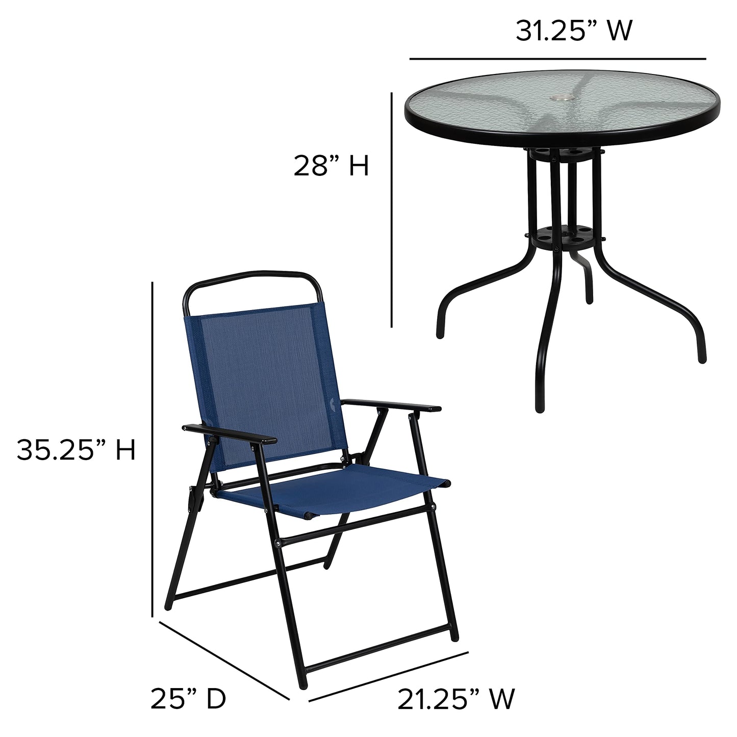 Navy 6-Piece Patio Dining Set with Glass Table & Chairs