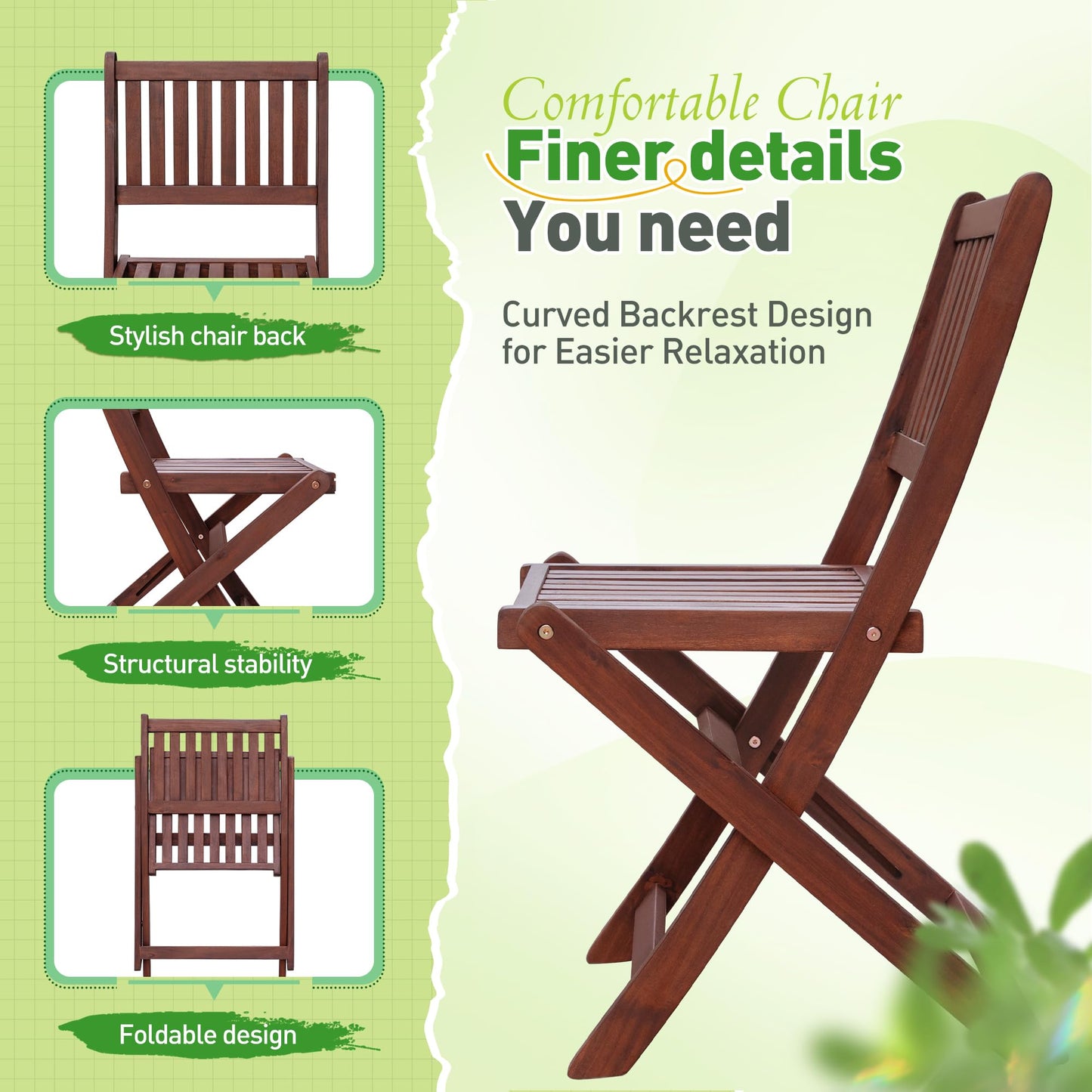 5-Piece Patio Folding Set with Round Table & Chairs – Dark Brown