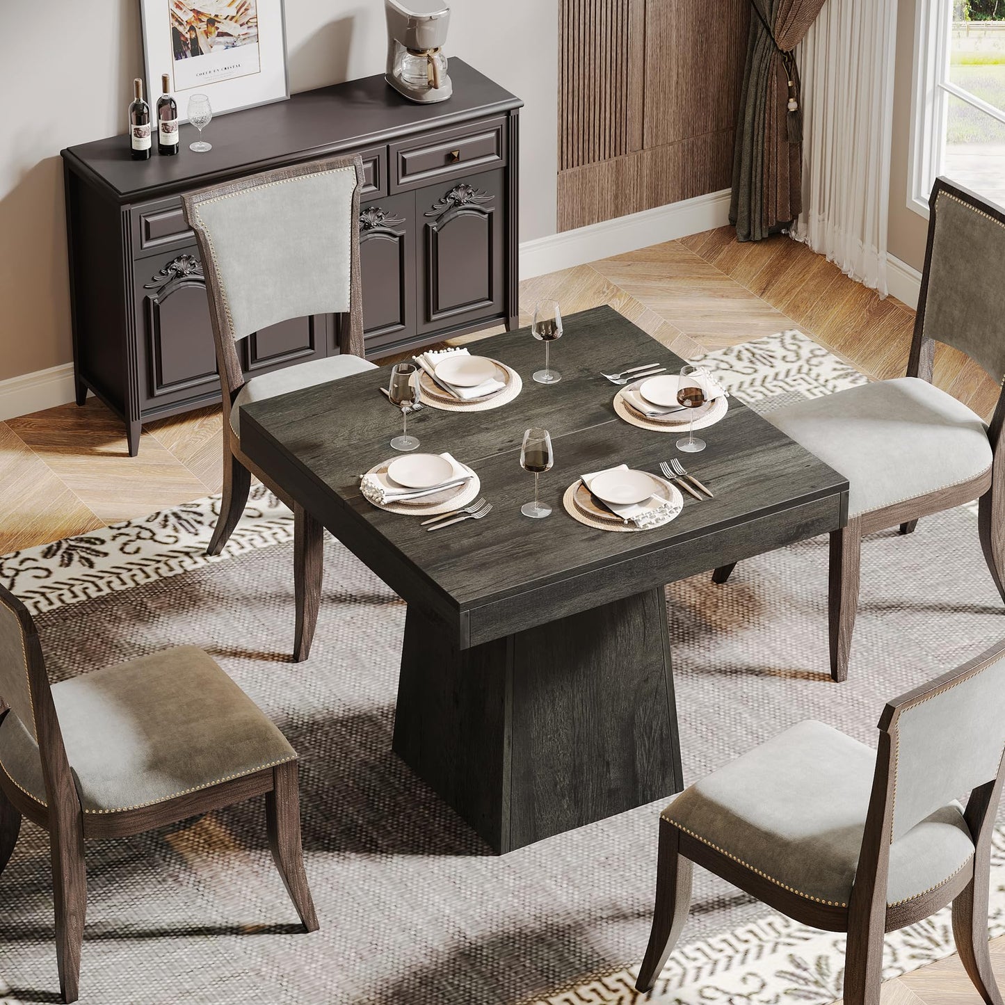 Tribesigns 31.5" Square Dining Table for 4 – Gray Farmhouse Kitchen Table