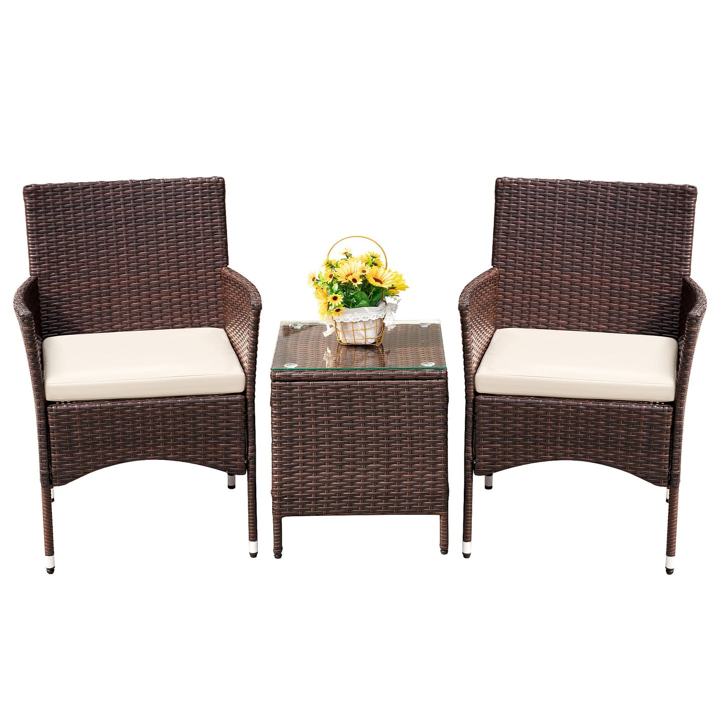 3-Piece Rattan Patio Furniture Set – Brown/Beige Chairs with Coffee Table