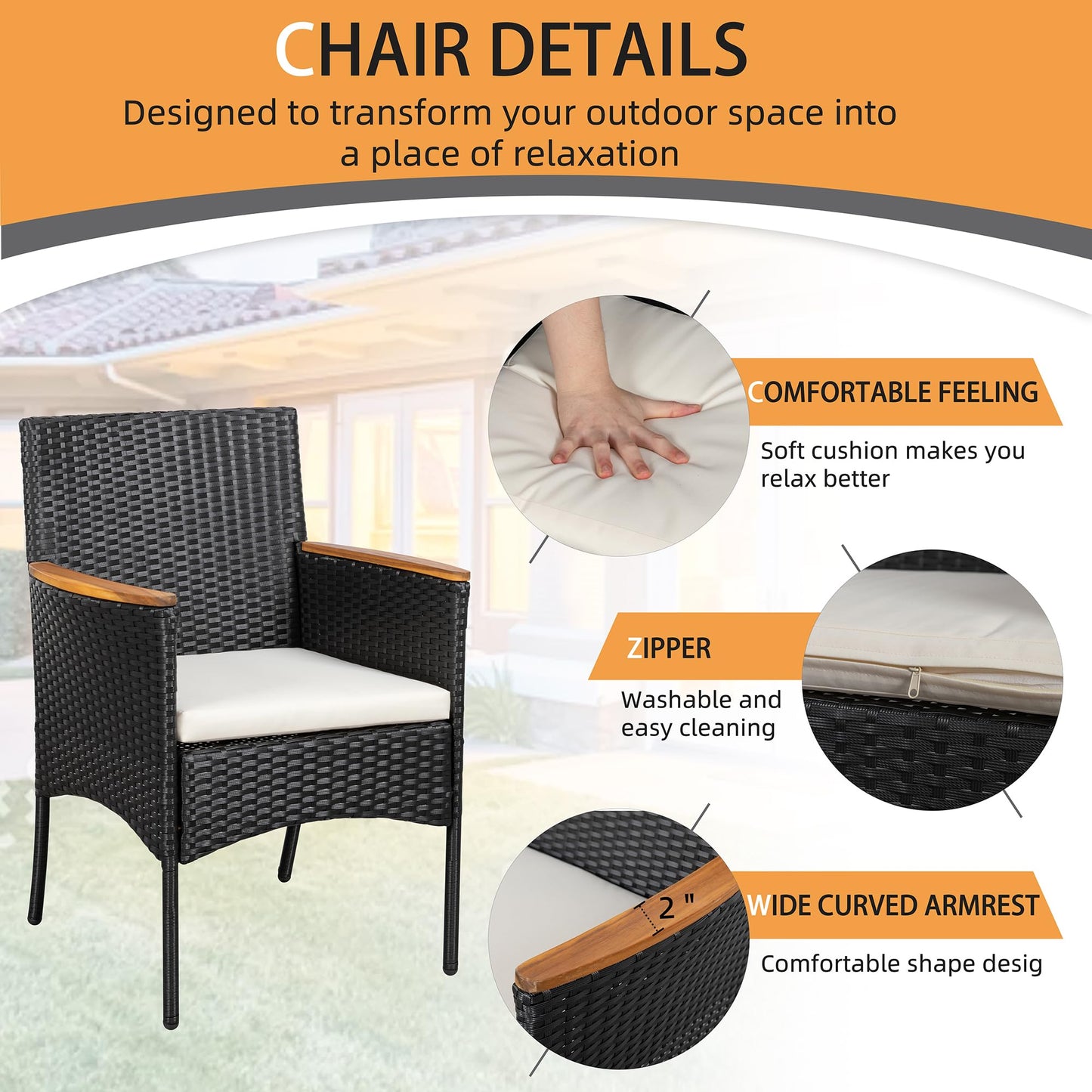 Shintenchi 4-Piece Outdoor Patio Furniture Set – Wicker Chairs with Cushions & Wooden Table, White