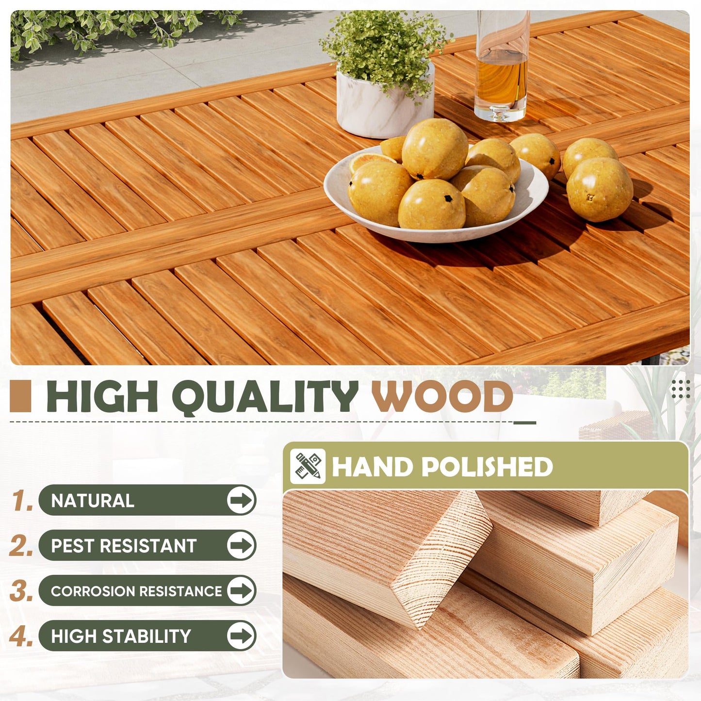 5-Piece Outdoor Bar Set with High Top Table & Foldable Stools – Acacia Wood